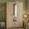 Dmora Guardaroba 3 Ante Hasami 120x52 cm Marrone Rovere Appendiabiti 2 Cassetti, Armadio Camera da Letto 4 Ripiani