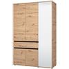 Dmora Guardaroba 3 Ante Hamishi 138x55 cm Marrone Rovere Nodi Appendiabiti Un Cassetto, Armadio Camera da Letto 5 Ripiani
