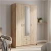 Dmora Guardaroba 3 Ante Hasami 120x52 cm Marrone Quercia Appendiabiti 2 Cassetti, Armadio Camera da Letto 4 Ripiani