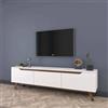 Dmora - Mobile porta TV Cor, Credenza da soggiorno, Armadio basso per TV, Base parete attrezzata, 180x35h49 cm, Bianco e Noce