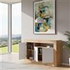 Dmora - Credenza Thornton, Armadio da salotto, Buffet da soggiorno con scomparti, Mobile Porta TV, Madia moderna a 3 ante, 144x42h87 cm, Rovere nodi e Bianco