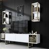Dmora - Mobile porta TV Eunomia, Credenza da soggiorno, Armadio basso per TV, Base parete attrezzata, 180x30h48 cm, Bianco e Nero