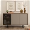 Dmora Credenza Beagle 184x40x87h cm Marrone Noce Cassetti 3 Ripiani, Madia Apertura Battente