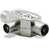 Metronic 336201 - Distributore TV, splitter coassiale a T, DVB-T2, divisore antenna TV, blindato, metallico 1 ingresso maschio - 2 uscite femmina
