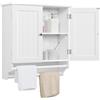Yaheetech Mobile Bagno Sospeso con 2 Ante 60.5x22.5x64 cm Bianco | Pensile da Parete, Ripiano Regolabile, Asta Porta Asciugamani, Salvaspazio, Mobile da Cucina Camera da Letto Lavatrice