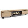Skraut Home | Mobile TV Soggiorno | Ampio spazio a disposizione | 267x57x35 cm | TV di grande formato | Camino elettrico XXL | Design industriale | Stile moderno | Rovere