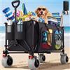 JUMMICO 200L Grandi Carro Playa Plegable con Ruedas Todo Terreno, 200kg Carretto Spiaggia Pieghevole con Regolabile Braccioli e Freno, Carrito Playa Ruedas Borsa 20L per Campeggio Spesa