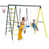 Set Altalene da Giardino Rotonda e Classica, Scalette in Acciaio e Corda e Canestro per Bambini 3-8 Anni