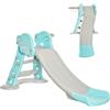 Scivolo per bambini da 18 mesi pieghevole con 3 scalini e canestro basket, 140x87x75cm, blu e grigio