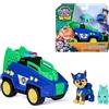 Paw patrol: the dino movie, chase dino rescue cruiser con tenaglia carica a molla e 2 action figure, giocattoli per bambine e bambini dai 3 anni in su