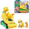 Paw patrol: the dino movie, rubble dino rescue bulldozer con azione triturante e tenaglia articolata, 2 action figure e un veicolo, dai 3 anni in su