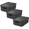 Rotho Jive Rotho Scatole plastica con coperchio 3 x 10 L formato A4 antracite | Scatola porta oggetti, contenitore plastica con coperchio, formato A4, impilabili, annidabili, maniglie, plastica riciclata