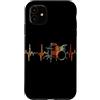 Drum Kit Heartbeat Vintage T-Shirts Custodia per iPhone 11 Batteria Battito cardiaco Vintage ECG Cardiogramma Retro