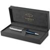 Parker Sonnet Penna a Sfera | Laccata Premium Metal & Blue con finiture cromate | Punta medio con ricarica inchiostro nero | Confezione regalo