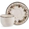 H&H Set di 4 Tazze da Caffè in Stoneware con Piattino - 115 cc - Beige Puntinato, Decorazione Nordic Garland con Ghirlanda Natalizia, Perfette per il Periodo Natalizio