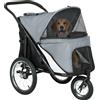 PawHut Passeggino per cani 3 ruote con piegatura facile, borsa portaoggetti, cuscino soffice, guinzaglio di sicurezza, grigio