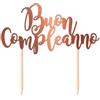 Big Party Cake Topper Italic Buon Compleanno 20 x 17 Cm Rose Gold Metal