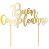 Big Party Cake Topper Italic Buon Compleanno 20 x 17 Cm Oro Metal
