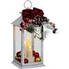 WELL HOME MOBILIARIO & DECORACIÓN Well Home - Lanterna decorativa natalizia con luce LED calda, imitazione candele in design bianco con fiocco e ramoscelli H.29 cm