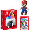 Pacchetto Nintendo Switch - Modello OLED (bianco) + Super Mario Bros. Wonder + Peluche di Mario