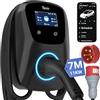 Tera Caricabatterie EV Tipo 2 da 11KW per Uso Domestico, Certificato CE & TüV, Dotato di App/WLAN/Bluetooth, Completo di Cavo di Ricarica da 7 Metri, Spina CEE trifase, Nero