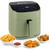 M mimotec - Friggitrice ad Aria Green Sara Touch 6,5L, senza Olio, 1600W, 8 Menu Digitali, Display Touch, Funzione Grill, Timer Regolabile, Temperatura 80-200°C, Cucina Facile e Sana