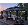 PURPLE LEAF Gazebo da Giardino Esterno 6 x 3,65 m con Illuminazione Integrata, Pavillon in Alluminio a Doppio Tetto in Acciaio Galvanizzato, Pergola da Giardino Esterno con Tende per Festa, Barbecue