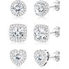 JeweBella Orecchini Donna Lobo Set in Argento 925 Oro Placcato 18K Cuore Quadrato Rotondo Orecchini Punto Luce Set Orecchini Diamanti Simulati Grandi Orecchini Set Argento/Oro