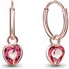DTPsilver Orecchini Cuore Pendenti Argento 925 Placcati Oro Rosa 18K - Orecchini Pendenti Donna a Cerchio con Brillantini di Vero Cristallo Colorati - Spessore: 1.5 mm - Diametro: 14 mm