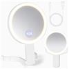 VINATO Specchio Make-up Pieghevole con Ingrandimento 10X e Luci LED, Specchio Doppia Faccia con 3 Modalità di Luce, Specchio Portatile per Casa, Bagno e Viaggi