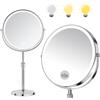 SURFOU Specchio Trucco con Luci LED 10X/1X, Specchio Ingranditore Bifacciale con 3 Modalità di Illuminazione e Luminosità Regolabile, Altezza Regolabile, Rotazione 360°, per Bagno e Toeletta