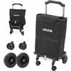 VEVOR Carrello della Spesa Pieghevole a 4 Ruote con Borsa Rimovibile Nero | Carrello 2 in 1 con Manico Telescopico, Scomparti Portaoggetti in Tessuto Robusto, per Supermercato, Lavanderia e Campeggio