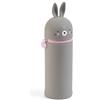 Back2Fun - Astuccio 2 in 1 in silicone morbido, Portapenne estensibile da tavolo con cerniera, Design coniglio grigio per scuola bambini