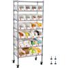 VEVOR Scaffale Portaoggetti Mobile a 7 Ripiani, 24 Contenitori Portaoggetti, Sistema di Scaffalature in Filo d'Acciaio con Ruote, per Garage, Magazzino, Ufficio, Ristorante, Aula, Cucina
