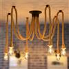 ANWIO Lampadario in Corda di Canapa Vintage, Lampada a Sospensione Industriale con 6 Attacco E27, Luce a Sospensione, Plafoniera Soffitto per Ristotante, Bar, Pranzo da Sala, Lampadine Escluse