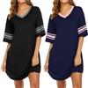Ekouaer Camicie da Notte Donna 2 Pezzi Maniche Corte Scollo a V | vestibilità ampia in stile boyfriend, profili a contrasto, orlo arrotondato, tessuto morbido e piacevole sulla pelle