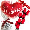 NARAMAKI Baci Perugina Regalo San Valentino e Festa della Donna 2025 Cuscino a Cuore 19cm + 8 Boccioli di Rose in Legno Rosse + 125gr di Baci Perugina Fondente Luisa