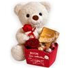 OTHERWISETRIVIAL Orsetto Love 35 cm con Cestino in Feltro 14cm + 200G di Cioccolatini Assortiti + 1 Rosa Eterna - Regalo San Valentino - Regalo Fidanzata/Fidanzato (ORSETTO)