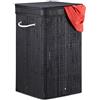 Relaxdays Cesto Portabiancheria Bambù, Pieghevole, con Manici e Coperchio, Sacco Interno, 70 L, HxØ: 63x36 cm, Nero