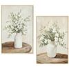 DRW Set di 2 quadri tela di vasi con fiori con cornice in legno naturale in bianco, verde e marrone 40 x 60 x 1,9 cm