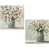 DRW Set di 2 quadri tela naturale con vasi e fiori in bianco, verde e blu, 40 x 40 x 3 cm