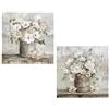 DRW Set di 2 quadri tela naturale con vasi e fiori in bianco, verde e grigio 40x40x3 cm