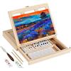 Relaxdays Set Pittura in Valigetta, Kit Cavalletto Tavolo, 19 Accessori con Tela, Tavolozza, Pennelli, Colori, Naturale