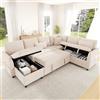Lekvvied Divano angolare a L/U 6 posti,divano letto con chaise longue reversibile e contenitore,divano componibile con porta USB Type-C,divano trasformabile con tasche,tessuto effetto lino,Beige