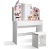 SONNI Toeletta da Trucco108x40x140cm, Vanity Toeletta con Morbido Sgaballo, con Luce per il Trucco per il trucco con tre colori e luminosità regolabile - Bianco