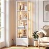 Housolution Libreria a 6 Ripiani con Luce LED, Alta 64,6 Scaffale d'Angolo Stretto con Cassetto in Stoffa, Organizzatore Portaoggetti, Espositore Industriale per Soggiorno, Bianco