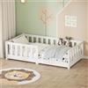 ML DESIGN modern living ML-Design Letto Basso per Bambini e Bambine 70x140 cm, Bianco, in Legno di Pino Massiccio, con Rete a Doghe e Protezione Anticaduta, Giroletto Montessori per Bimbi, Lettino a Terra per Cameretta