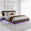 [en.casa] Letto Matrimoniale Contenitore 180x200 cm Effetto Lino Verde | Struttura con Apertura a Ribalta, Doppio King Size, Vano di Stoccaggio, Illuminazione Luce LED RGB, Testiera Imbottita