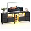 Bestier Mobile TV 160cm con Ripostiglio per TV fino a 75 Pollici, Supporto TV con 6 Cassetti in Tessuto e Luci LED, Centro Intrattenimento per Soggiorno e Ufficio, Nero Fibra di Carbonio