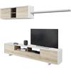 Arreditaly Parete Attrezzata Nottingham Mobile Soggiorno TV con Ripiani, Ante E Mensola Ideale per Salotto Legno Base Televisione Sala da Pranzo Design Moderno 200 x 41 x 46 cm Colore Bianco e Rovere